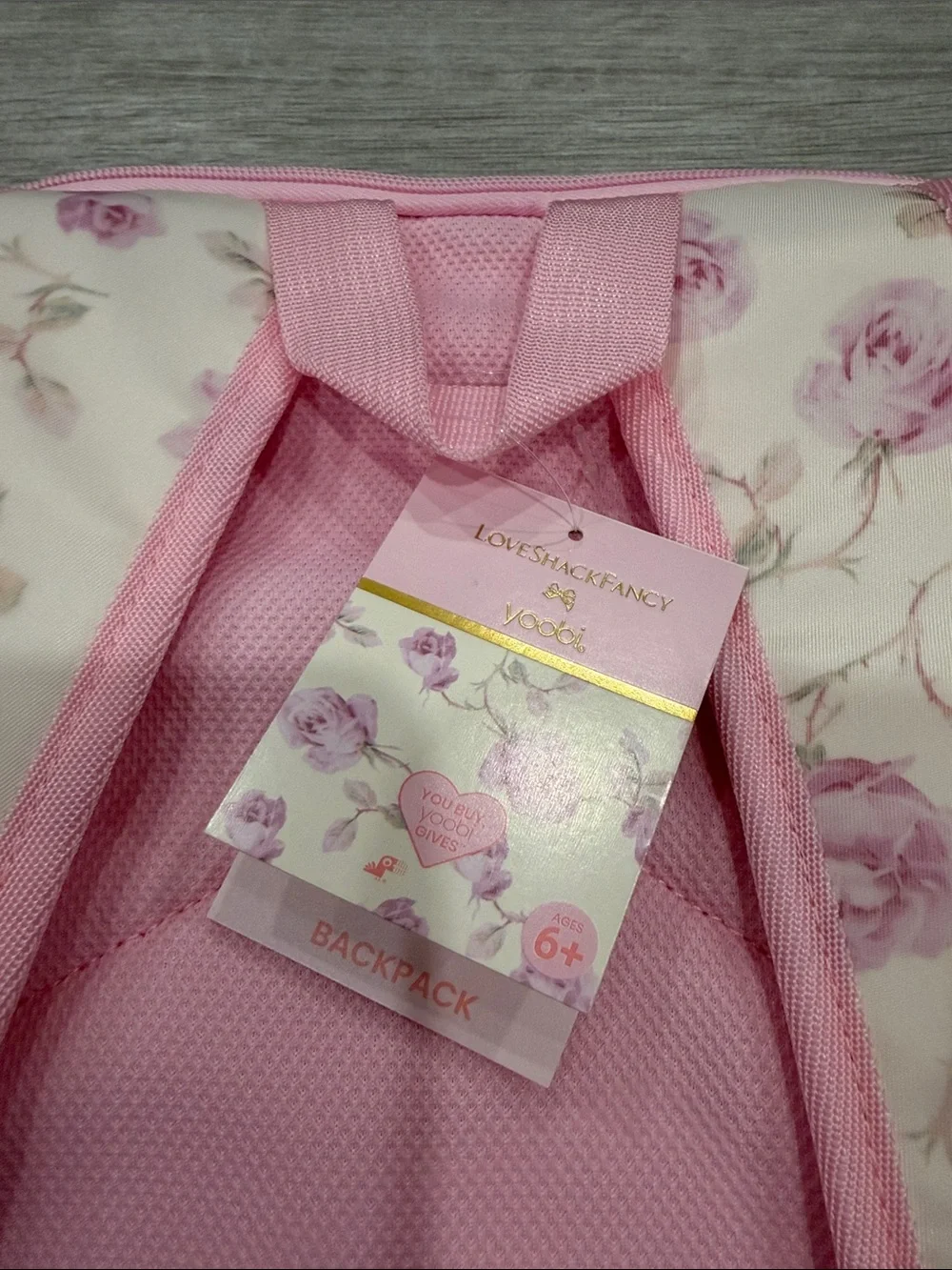Love Shack Fancy Pink Floral Quilted Backpack with Bow Charm